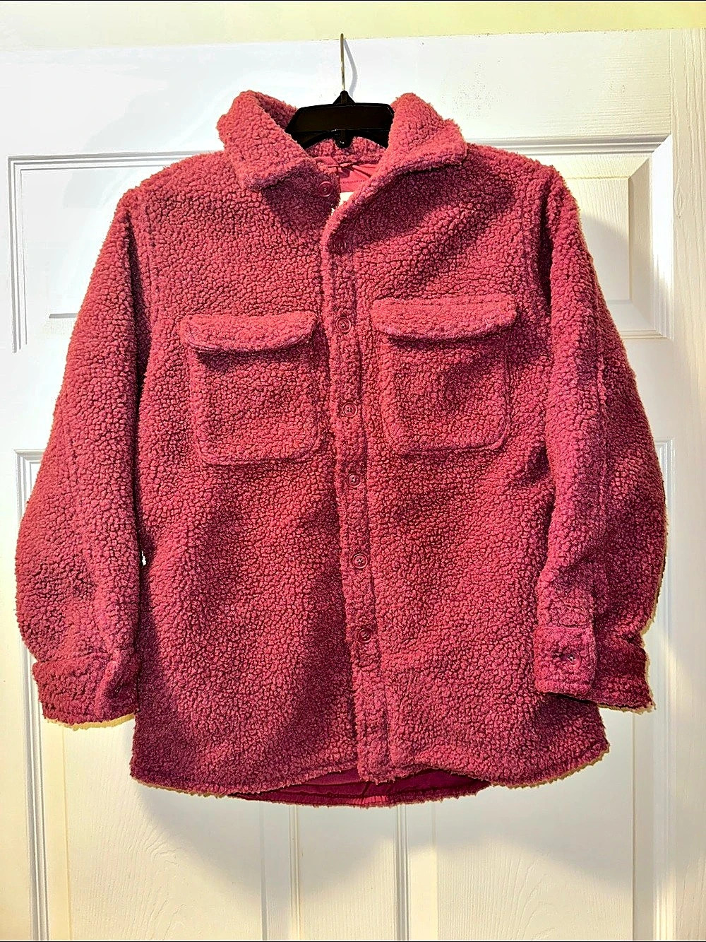 NWOT Girl’s Art Class Button Down Pink Faux Sherpa Shirt Jacket - Size L (10/12)